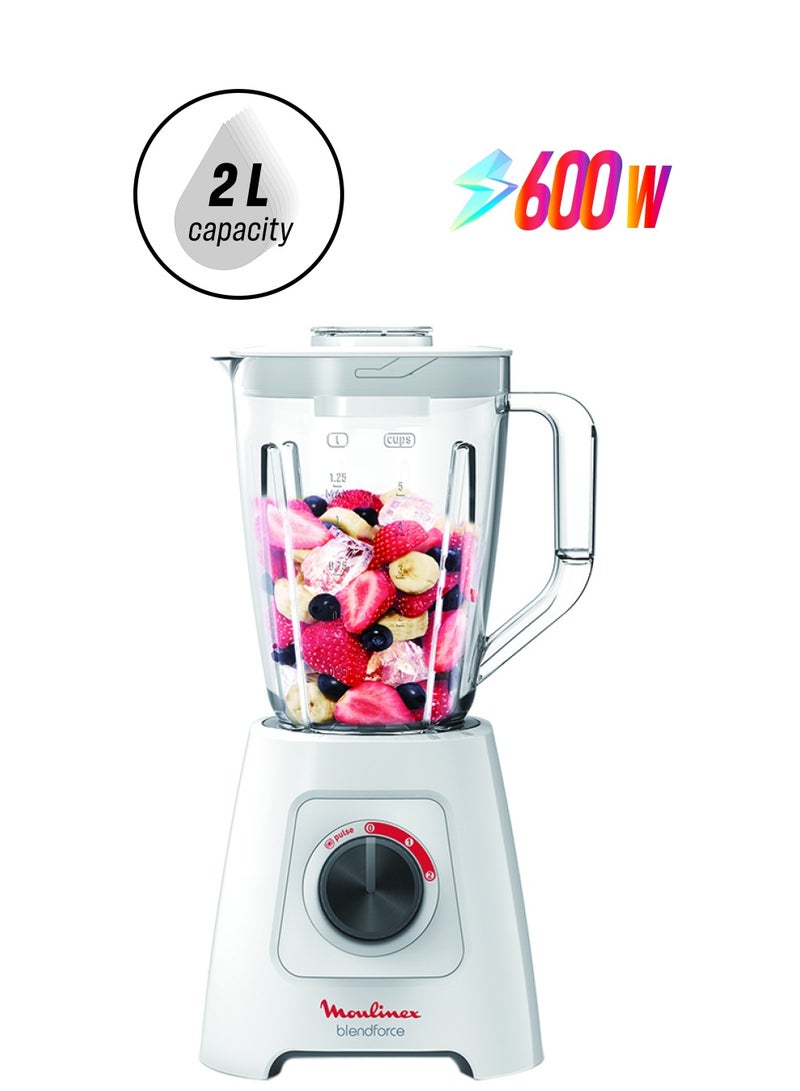 مولينكس - MOULINEX Blendforce 2 Blender | Smart Lock | Up to 3 minutes of continuous blending on any of the three speeds | Grinder | Ice crush function | Air Cooling System | 2 L 600 W LM422127 White / Red - Image 1