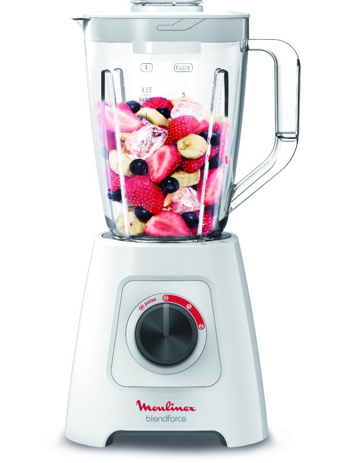 مولينكس MOULINEX Blendforce 2 Blender | Smart Lock | Up to 3 minutes of continuous blending on any of the three speeds | Grinder | Ice crush function | Air Cooling System | 2 L 600 W LM422127 White / Red - Image 1