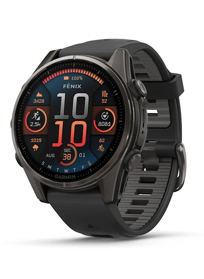 GARMIN Fenix 8 - 43MM - Up To 29 Days Battery Life - 1.3"inch Amoled Display, Scratch Resistant, Sapphire Crystal, Heart Rate Monitor, All Day Stress Monitor, Offline Voice Command, Calling Features, Super Bright LED Flashlight, iOS and Android Compatible Carbon Gray  - Image 1
