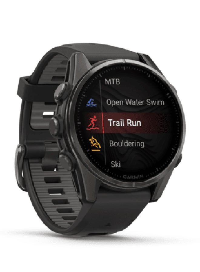 GARMIN Fenix 8 - 43MM - Up To 29 Days Battery Life - 1.3"inch Amoled Display, Scratch Resistant, Sapphire Crystal, Heart Rate Monitor, All Day Stress Monitor, Offline Voice Command, Calling Features, Super Bright LED Flashlight, iOS and Android Compatible Carbon Gray  - Image 2