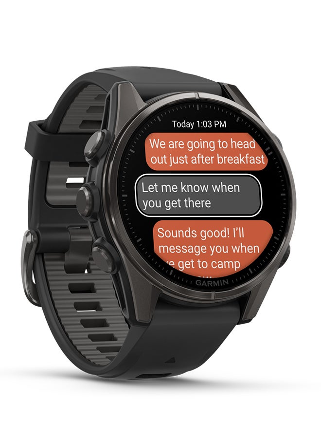 GARMIN Fenix 8 - 43MM - Up To 29 Days Battery Life - 1.3"inch Amoled Display, Scratch Resistant, Sapphire Crystal, Heart Rate Monitor, All Day Stress Monitor, Offline Voice Command, Calling Features, Super Bright LED Flashlight, iOS and Android Compatible Carbon Gray  - Image 4