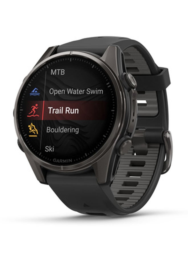 GARMIN - Fenix 8 - 43MM - Up To 29 Days Battery Life - 1.3"inch Amoled Display, Scratch Resistant, Sapphire Crystal, Heart Rate Monitor, All Day Stress Monitor, Offline Voice Command, Calling Features, Super Bright LED Flashlight, iOS and Android Compatible Carbon Gray - Image 1