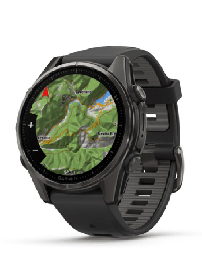 GARMIN - Fenix 8 - 43MM - Up To 29 Days Battery Life - 1.3"inch Amoled Display, Scratch Resistant, Sapphire Crystal, Heart Rate Monitor, All Day Stress Monitor, Offline Voice Command, Calling Features, Super Bright LED Flashlight, iOS and Android Compatible Carbon Gray - Image 1