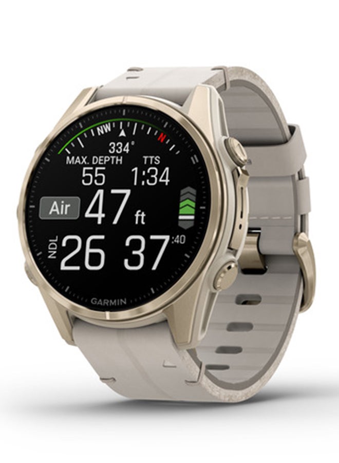GARMIN - Fenix 8 - 43MM - Up To 29 Days Battery Life - 1.3"inch Amoled Display, Scratch Resistant, Sapphire Crystal, Heart Rate Monitor, All Day Stress Monitor, Offline Voice Command, Calling Features, Super Bright LED Flashlight, iOS and Android Compatible Soft Gold - Image 1