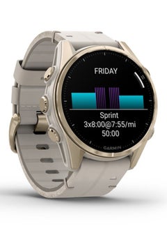 GARMIN Fenix 8 - 43MM - Up To 29 Days Battery Life - 1.3"inch Amoled Display, Scratch Resistant, Sapphire Crystal, Heart Rate Monitor, All Day Stress Monitor, Offline Voice Command, Calling Features, Super Bright LED Flashlight, iOS and Android Compatible Soft Gold  - Image 4