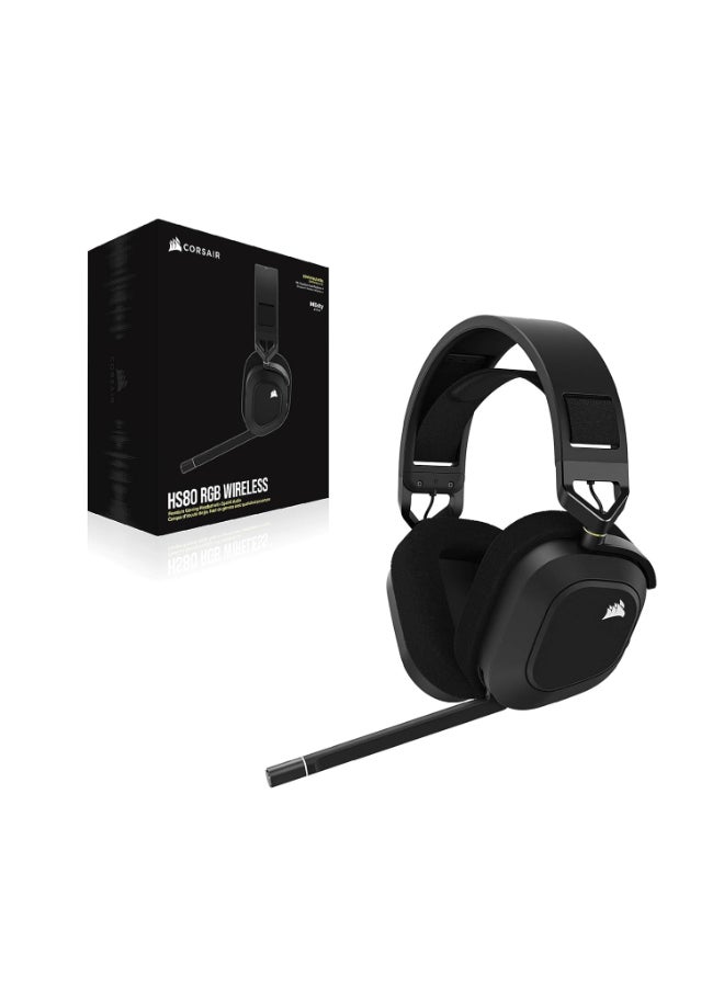 CORSAIR - Corsair HS80 RGB Wireless Premium Gaming Headset with Spatial Audio - Works with Mac, PC, PS5, PS4 - Carbon - Image 1