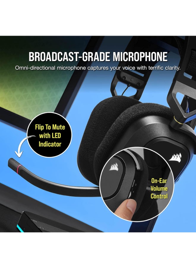 CORSAIR - Corsair HS80 RGB Wireless Premium Gaming Headset with Spatial Audio - Works with Mac, PC, PS5, PS4 - Carbon - Image 1