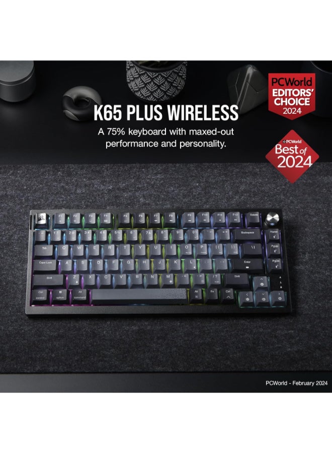 CORSAIR - Corsair K65 Plus Wireless 75% RGB Hot-Swappable Mechanical Gaming Keyboard – Pre-Lubricated MLX Red Linear Switches – Top Mounted – Dual-Layer Sound Dampening – PBT Keycaps – QWERTY NA – Black - Image 1