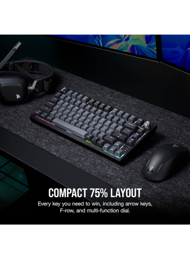 CORSAIR - Corsair K65 Plus Wireless 75% RGB Hot-Swappable Mechanical Gaming Keyboard – Pre-Lubricated MLX Red Linear Switches – Top Mounted – Dual-Layer Sound Dampening – PBT Keycaps – QWERTY NA – Black - Image 1