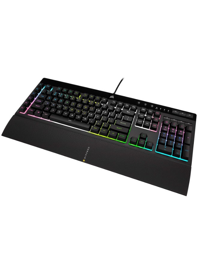 CORSAIR - Corsair K55 RGB PRO XT - Dynamic Per-Key RGB Backlighting - Six Macro Keys with Elgato Stream Deck Software Integration - IP42 Dust and Spill-Resistant - Detachable Palm Rest - Media and Volume Keys - Image 1