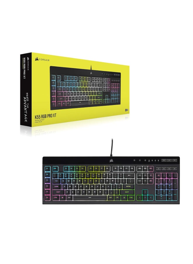 CORSAIR - Corsair K55 RGB PRO XT - Dynamic Per-Key RGB Backlighting - Six Macro Keys with Elgato Stream Deck Software Integration - IP42 Dust and Spill-Resistant - Detachable Palm Rest - Media and Volume Keys - Image 1