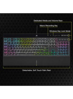 CORSAIR Corsair K55 RGB PRO XT - Dynamic Per-Key RGB Backlighting - Six Macro Keys with Elgato Stream Deck Software Integration - IP42 Dust and Spill-Resistant - Detachable Palm Rest - Media and Volume Keys  - Image 4