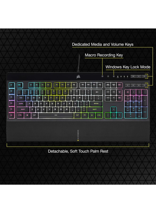 CORSAIR - Corsair K55 RGB PRO XT - Dynamic Per-Key RGB Backlighting - Six Macro Keys with Elgato Stream Deck Software Integration - IP42 Dust and Spill-Resistant - Detachable Palm Rest - Media and Volume Keys - Image 1