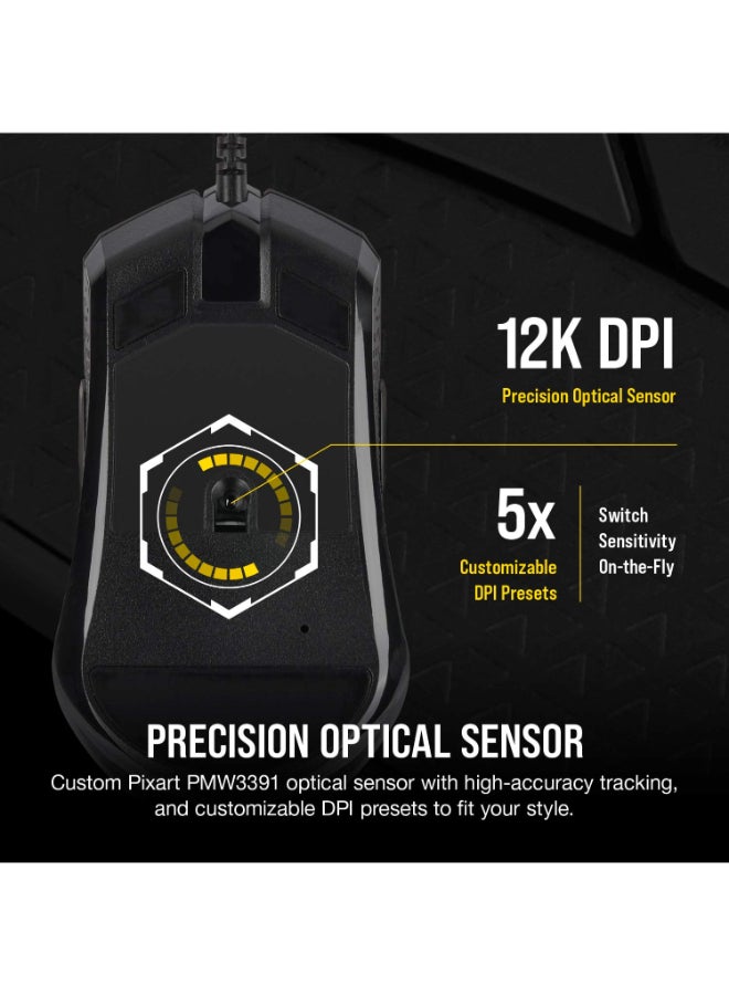CORSAIR - Corsair M55 RGB Pro Ambidextrous Wired Gaming Mouse, 12400 DPI Adjustable Sensor-Black - Image 1