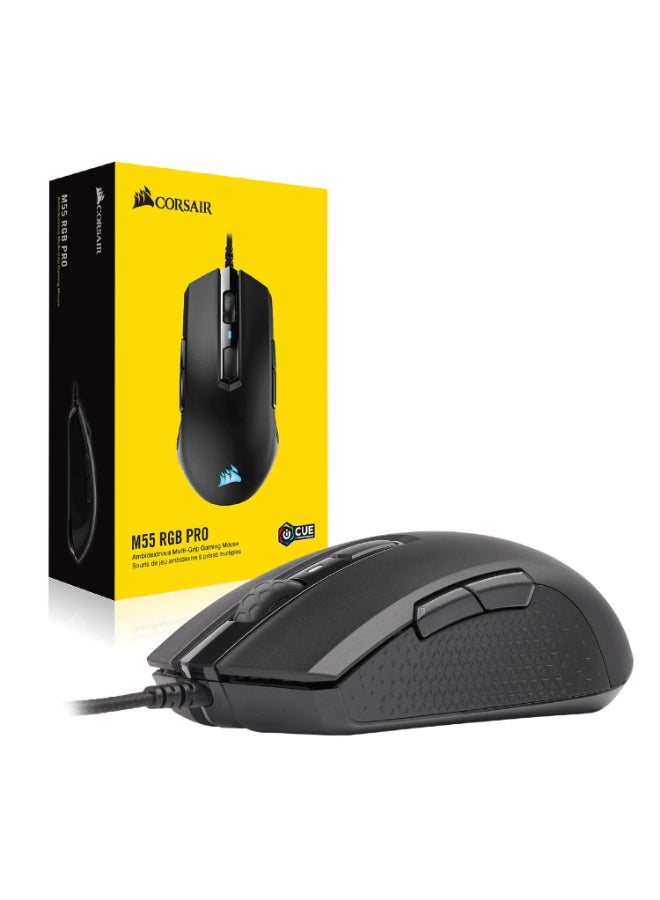 CORSAIR - Corsair M55 RGB Pro Ambidextrous Wired Gaming Mouse, 12400 DPI Adjustable Sensor-Black - Image 1