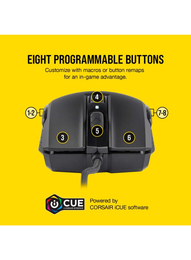 CORSAIR - Corsair M55 RGB Pro Ambidextrous Wired Gaming Mouse, 12400 DPI Adjustable Sensor-Black - Image 1