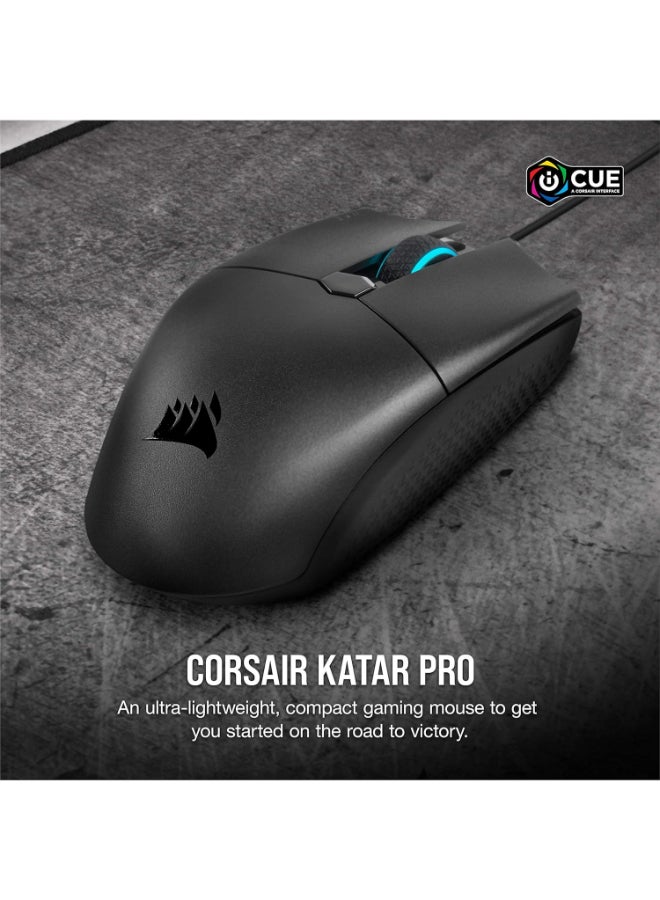 كورسير Corsair Katar Pro Ultra-Light Optical USB Gaming Mouse with Backlit RGB LED, 12400 DPI (Black)  - Image 2