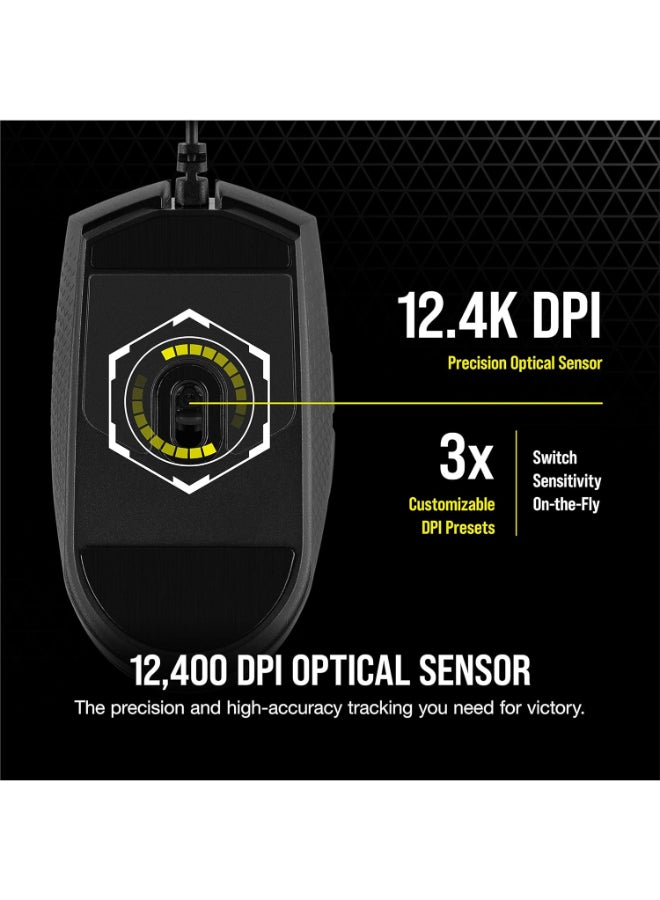 كورسير Corsair Katar Pro Ultra-Light Optical USB Gaming Mouse with Backlit RGB LED, 12400 DPI (Black)  - Image 4