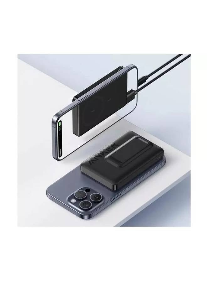 Anker - 10000 mAh MagGo Magnetic Battery, 10,000mAh Foldable 15W Wireless Portable Charger, 7.5W USB-C Power Delivery Power Bank with Stand, Magsafe-Compatible for iPhone 15/14/13/12 Series Black - Image 1