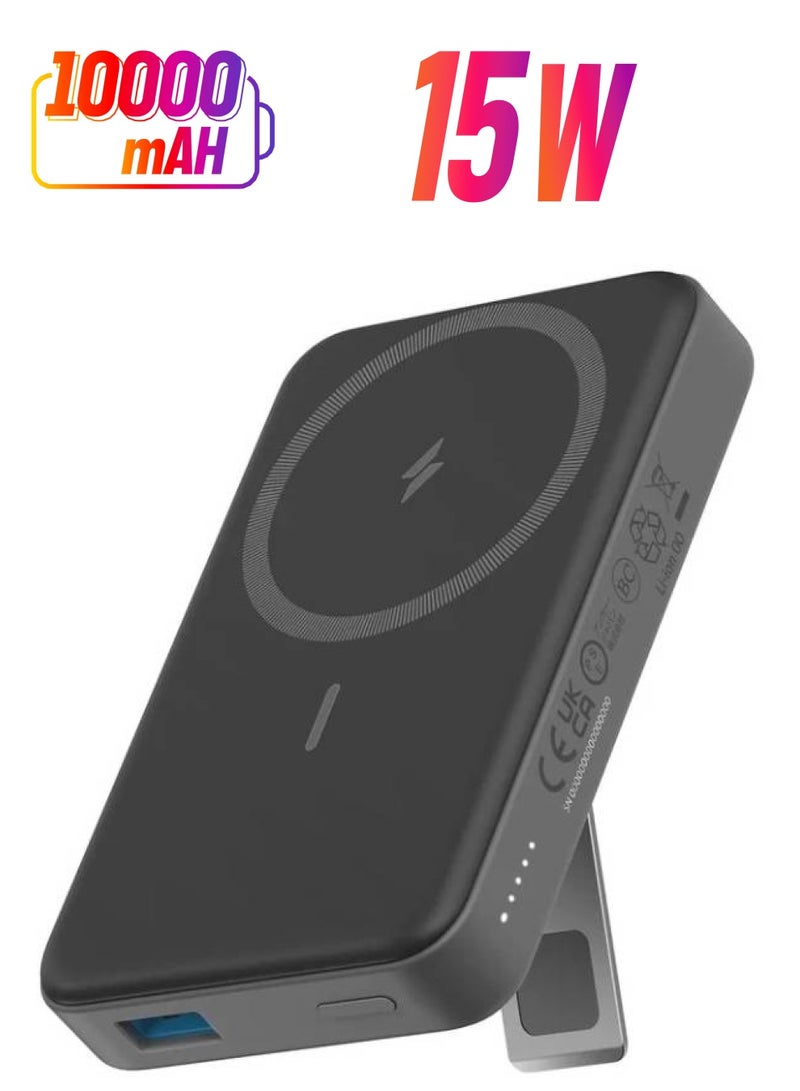 Anker - 10000 mAh MagGo Magnetic Battery, 10,000mAh Foldable 15W Wireless Portable Charger, 7.5W USB-C Power Delivery Power Bank with Stand, Magsafe-Compatible for iPhone 15/14/13/12 Series Black - Image 1
