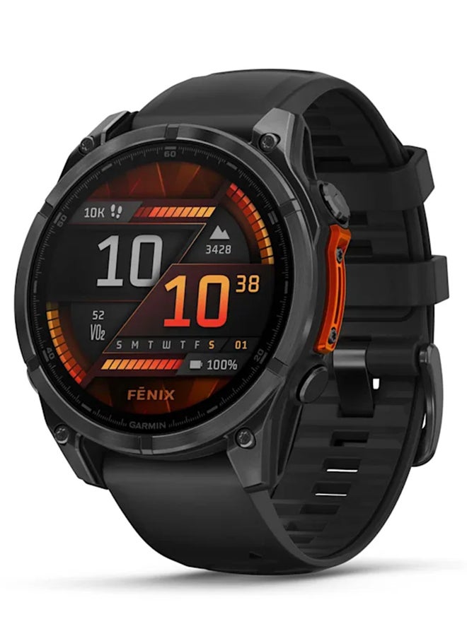 GARMIN - Fenix 8 - 47MM - Up To 16 Days Battery Life - 1.4"inch Amoled Display, Scratch Resistant, Sapphire Crystal, Heart Rate Monitor, All Day Stress Monitor, Offline Voice Command, Calling Features, Super Bright LED Flashlight, iOS and Android Compatible Slate Gray - Image 1