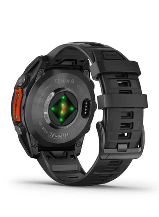 GARMIN - Fenix 8 - 47MM - Up To 16 Days Battery Life - 1.4"inch Amoled Display, Scratch Resistant, Sapphire Crystal, Heart Rate Monitor, All Day Stress Monitor, Offline Voice Command, Calling Features, Super Bright LED Flashlight, iOS and Android Compatible Slate Gray - Image 1