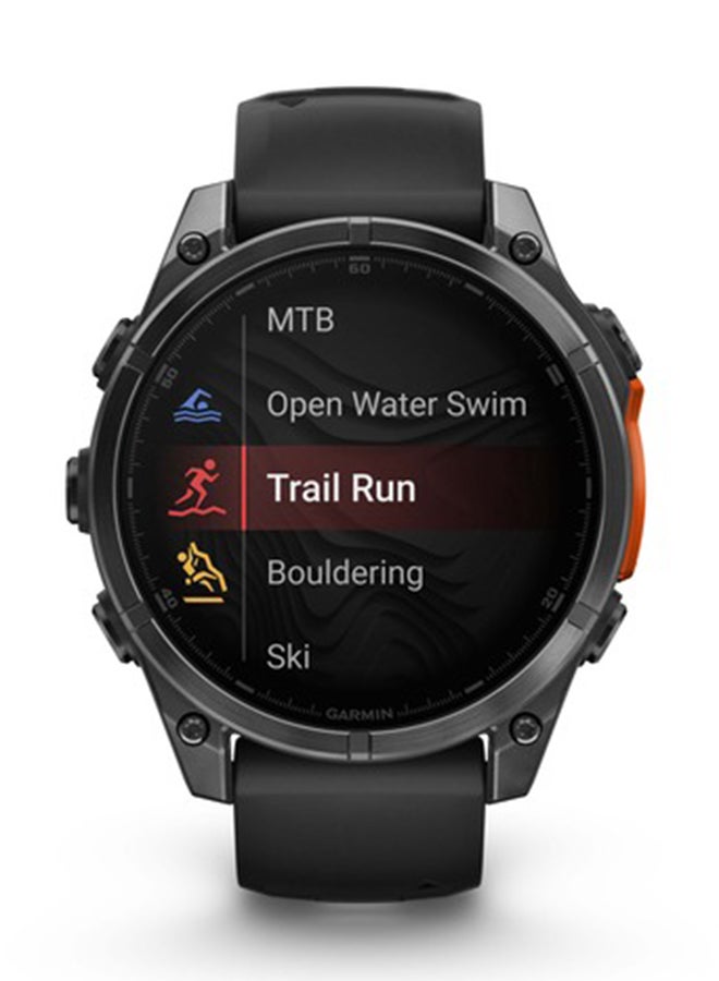 GARMIN - Fenix 8 - 47MM - Up To 16 Days Battery Life - 1.4"inch Amoled Display, Scratch Resistant, Sapphire Crystal, Heart Rate Monitor, All Day Stress Monitor, Offline Voice Command, Calling Features, Super Bright LED Flashlight, iOS and Android Compatible Slate Gray - Image 1