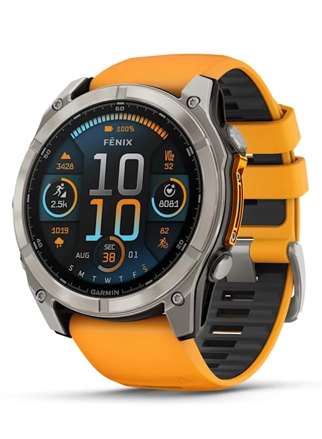 GARMIN - Fenix 8 - 51MM - Up To 29 Days Battery Life - 1.4"inch Amoled Display, Scratch Resistant, Sapphire Crystal, Heart Rate Monitor, All Day Stress Monitor, Offline Voice Command, Calling Features, Super Bright LED Flashlight, iOS and Android Compatible Titanium - Image 1
