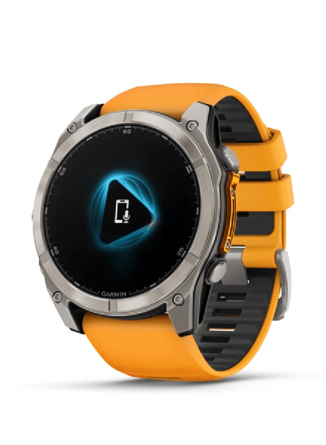 GARMIN - Fenix 8 - 51MM - Up To 29 Days Battery Life - 1.4"inch Amoled Display, Scratch Resistant, Sapphire Crystal, Heart Rate Monitor, All Day Stress Monitor, Offline Voice Command, Calling Features, Super Bright LED Flashlight, iOS and Android Compatible Titanium - Image 1