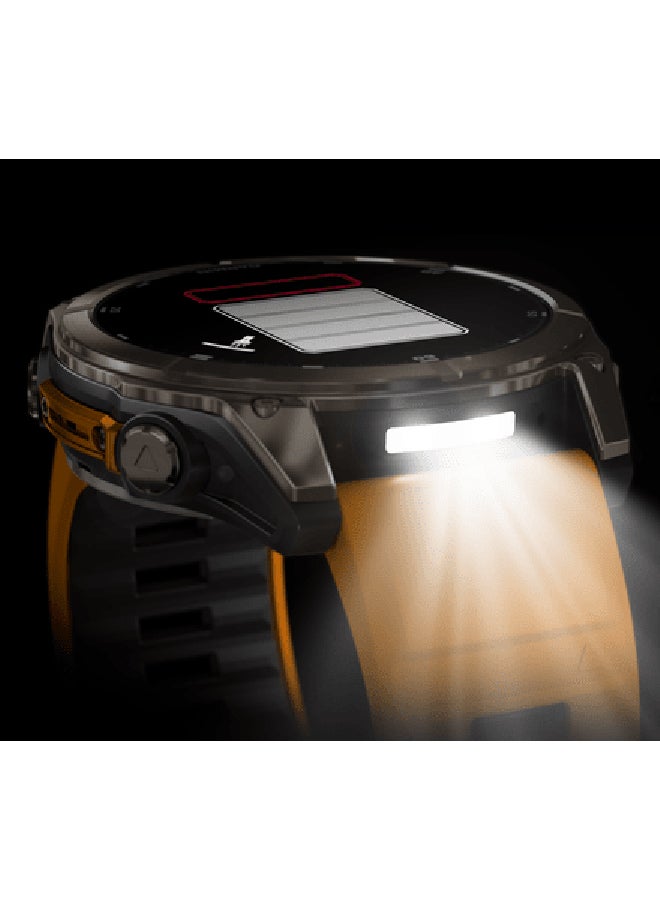 GARMIN - Fenix 8 - 51MM - Up To 29 Days Battery Life - 1.4"inch Amoled Display, Scratch Resistant, Sapphire Crystal, Heart Rate Monitor, All Day Stress Monitor, Offline Voice Command, Calling Features, Super Bright LED Flashlight, iOS and Android Compatible Titanium - Image 1