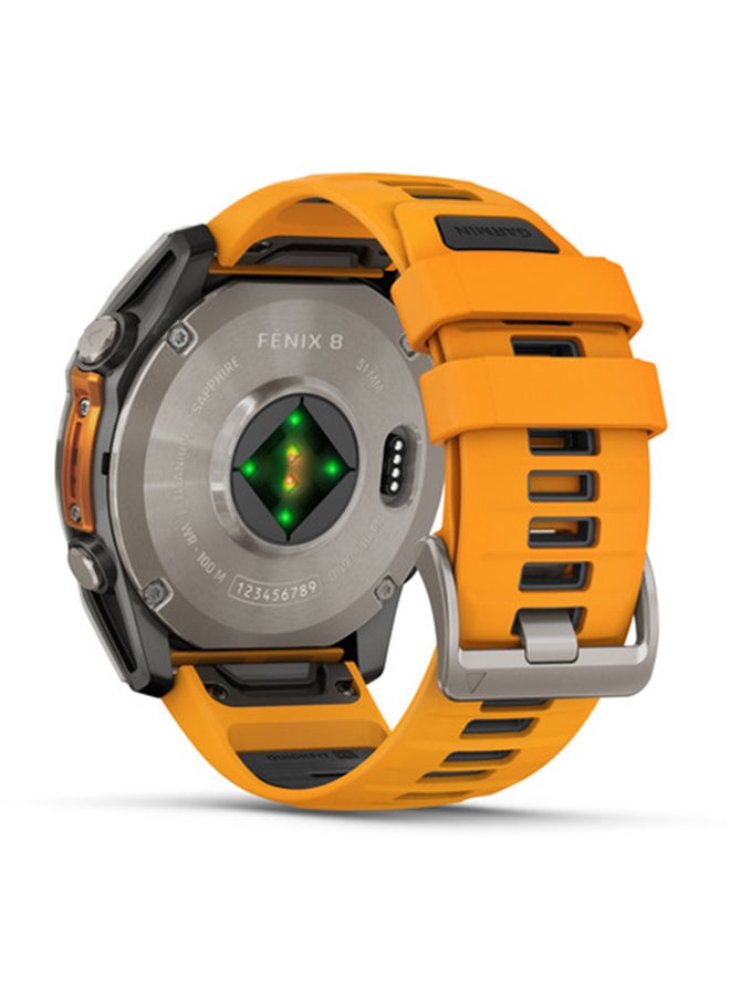 GARMIN - Fenix 8 - 51MM - Up To 29 Days Battery Life - 1.4"inch Amoled Display, Scratch Resistant, Sapphire Crystal, Heart Rate Monitor, All Day Stress Monitor, Offline Voice Command, Calling Features, Super Bright LED Flashlight, iOS and Android Compatible Titanium - Image 1