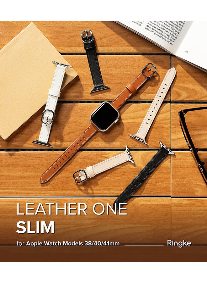 رينجك Leather One Slim Watch Band For Apple Watch 38 / 40 / 41mm, Lightweight Slim High-Quality Leather Elegant Style Breathable Fit Watch Band - Brown  - Image 3