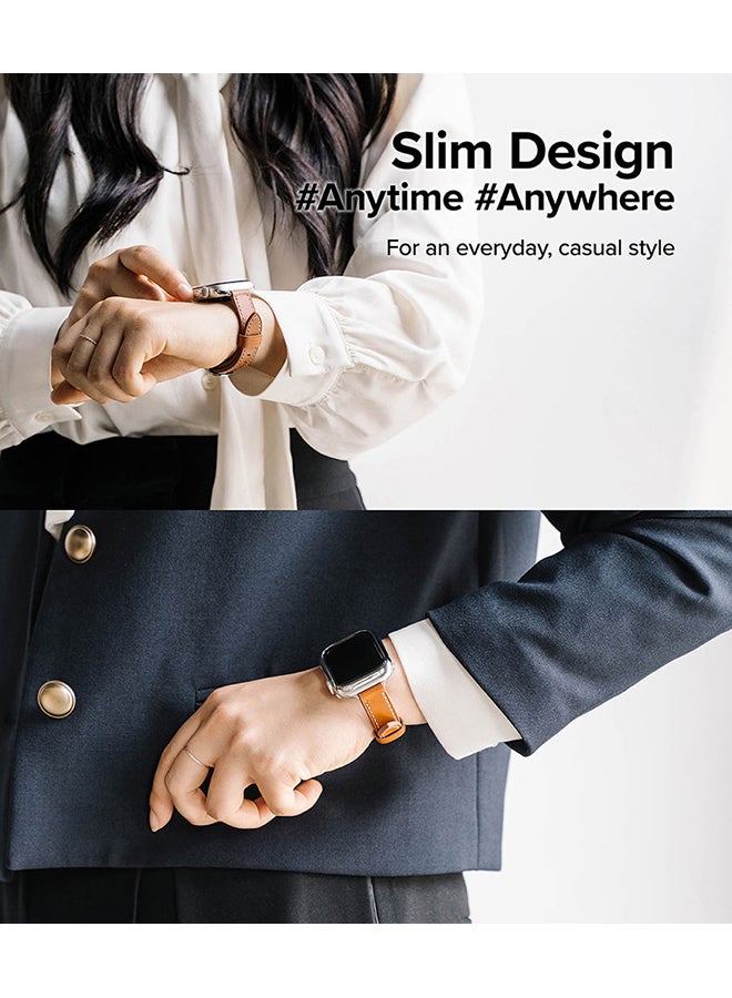 رينجك Leather One Slim Watch Band For Apple Watch 38 / 40 / 41mm, Lightweight Slim High-Quality Leather Elegant Style Breathable Fit Watch Band - Brown  - Image 4