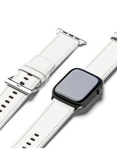 Leather One Slim Basic Bold Watch Band For Apple Watch 42 / 44 / 45mm / 49mm, Lightweight Slim High-Quality Leather Elegant Watch Band - White