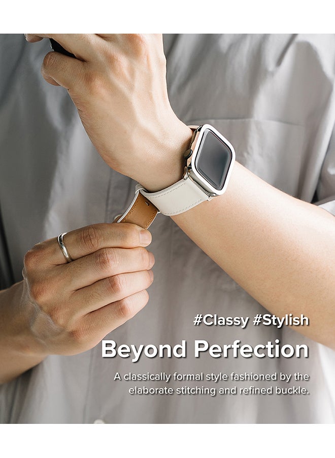 Ringke - Leather One Slim Basic Bold Watch Band For Apple Watch 42 / 44 / 45mm / 49mm, Lightweight Slim High-Quality Leather Elegant Watch Band - White - Image 1