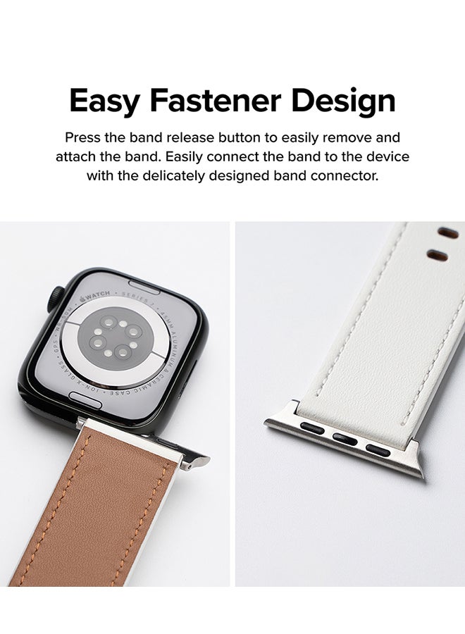 Ringke - Leather One Slim Basic Bold Watch Band For Apple Watch 42 / 44 / 45mm / 49mm, Lightweight Slim High-Quality Leather Elegant Watch Band - White - Image 1