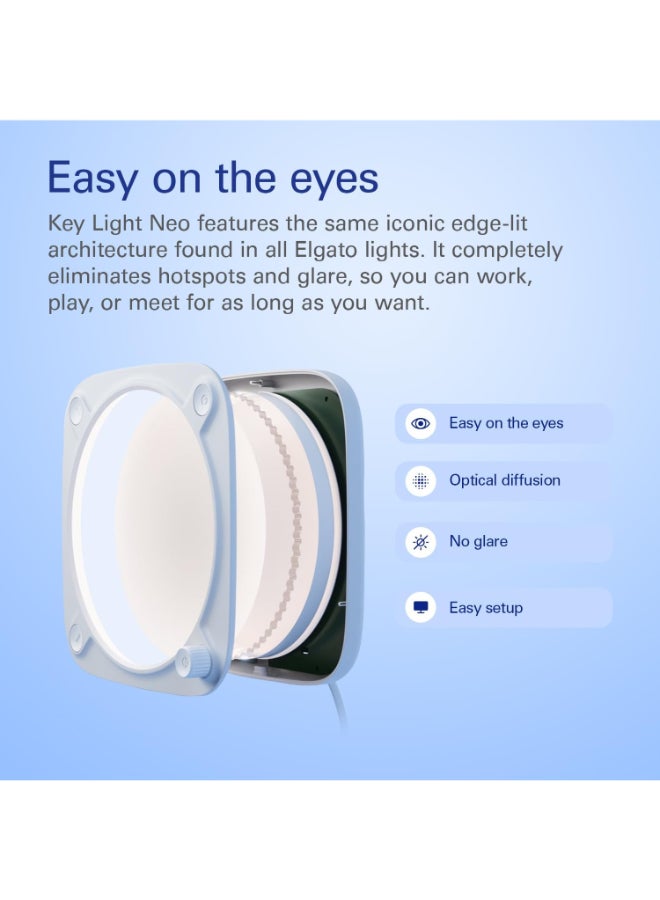elgato Elgato Key Light Neo – Professional Video Call Light, No Glare, Adjustable Monitor Mount, Manual or Wi-Fi Control, Office/Streaming, Teams/Zoom/Slack/Twitch/Youtube – Plug-’n-Play on Laptop, PC, Mac  - Image 4
