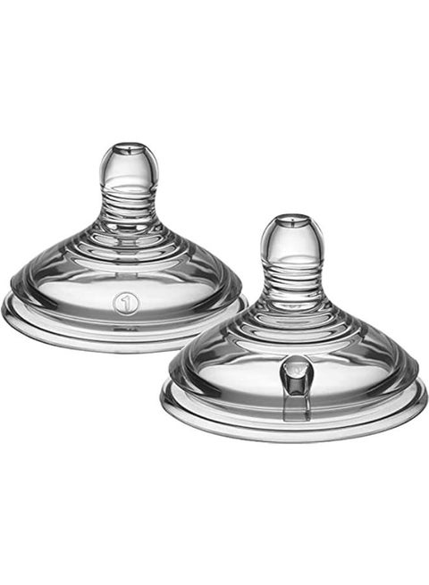 Tommee Tippee Closer to Nature Natural Shaped Teat with Anti Colic Valve, Soft Silicone, Slow Milk, Set of 2, transparent, Clear