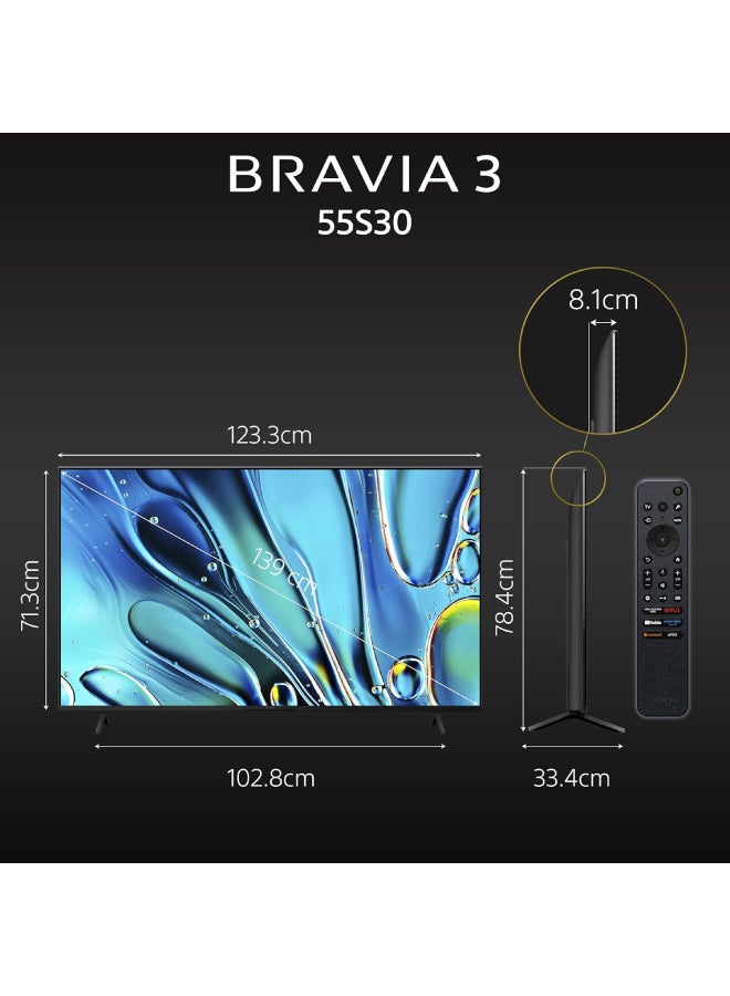 Sony BRAVIA 3 55 Inch 4k Smart TV HDR50 Hz K-55S30 Black  - Image 3