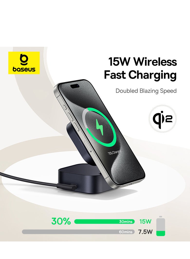 Baseus Foldable 2-in-1 Wireless Charging Station for Apple Magsafe Charger iPhone, Fast Magnetic Wireless Charger Stand for iPhone 15 14 13 12 Series, MacBook Pro, Air Pods, Samsung S24 S23 and Many More Black  - Image 2