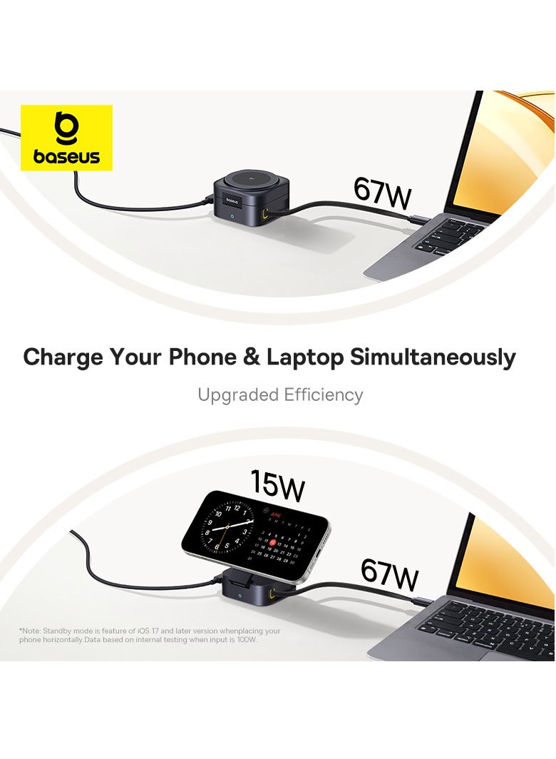Baseus Foldable 2-in-1 Wireless Charging Station for Apple Magsafe Charger iPhone, Fast Magnetic Wireless Charger Stand for iPhone 15 14 13 12 Series, MacBook Pro, Air Pods, Samsung S24 S23 and Many More Black  - Image 4