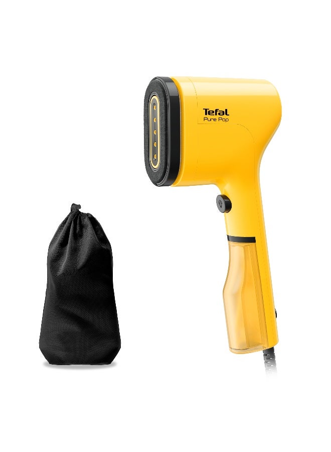 TEFAL Pure POP Garment Steamer | Steams/Purifies Garments | Steam Output Up to 20 g/min | Removes Lint | Delicate Fabrics | Reversible Pad System | Ultra-Compact | Travel-Friendly | Fast Heat-Up | 70 ml 1300 W DT2026G0 Yellow - Image 1