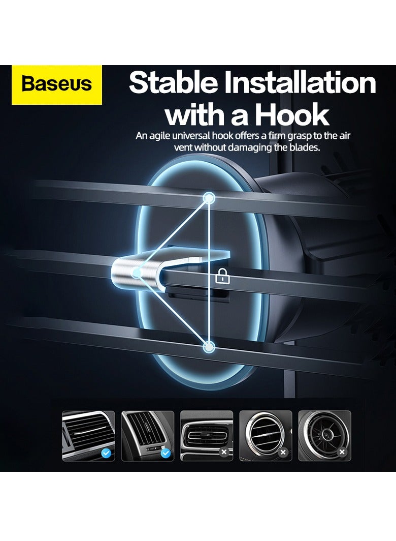 Baseus - Wireless Car Charger, Auto-Clamping Car Mount 15W/10W/7.5W Fast Charging Air Vent Car Phone Mount Compatible with iPhone 15/14/13/13 Pro/12 Pro Max/12 pro/12/11/10 Series/Samsung Galaxy/Huawei Series Black - Image 1