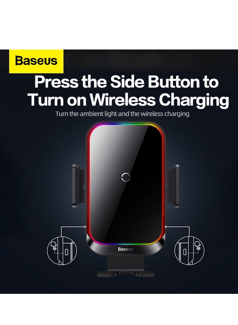 Baseus - Wireless Car Charger, Auto-Clamping Car Mount 15W/10W/7.5W Fast Charging Air Vent Car Phone Mount Compatible with iPhone 15/14/13/13 Pro/12 Pro Max/12 pro/12/11/10 Series/Samsung Galaxy/Huawei Series Black - Image 1