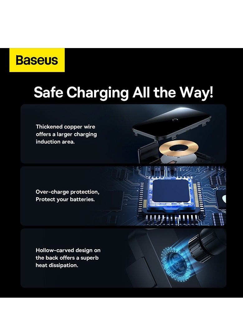 Baseus - Wireless Car Charger, Auto-Clamping Car Mount 15W/10W/7.5W Fast Charging Air Vent Car Phone Mount Compatible with iPhone 15/14/13/13 Pro/12 Pro Max/12 pro/12/11/10 Series/Samsung Galaxy/Huawei Series Black - Image 1