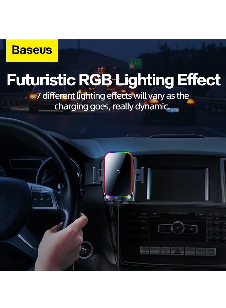 Baseus - Wireless Car Charger, Auto-Clamping Car Mount 15W/10W/7.5W Fast Charging Air Vent Car Phone Mount Compatible with iPhone 15/14/13/13 Pro/12 Pro Max/12 pro/12/11/10 Series/Samsung Galaxy/Huawei Series Black - Image 1