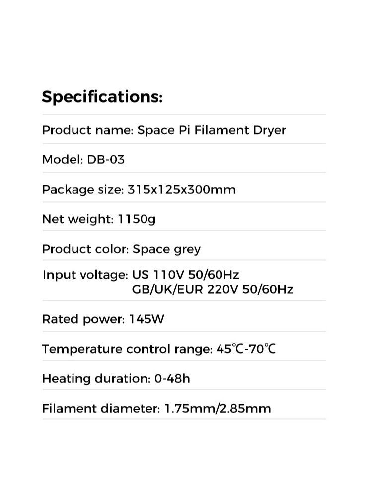 كريليتي 3D - مجفف خيوط Space PI، صندوق مجفف خيوط طابعة ثلاثية الأبعاد مع تسخين 360 درجة، صندوق تخزين مجفف خيوط مطور يدعم النايلون ABS و PETG و PLA و TPU بسمك 1.75/2.85 مم (مجفف خيوط Space PI) - Image 1