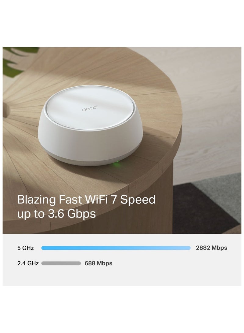 تي بي لينك - نظام Deco BE25 BE3600 Whole Home Mesh WiFi 7، بسرعة 688 ميجابت في الثانية بتردد 2.4 جيجاهرتز + 2882 ميجابت في الثانية بتردد 5 جيجاهرتز، منفذان بسرعة 2.5 جيجابت، تطبيق Deco، HomeShield، AI Mesh، MLO، Alexa وGoogle Assistant، عبوة من 3 قطع - Image 1