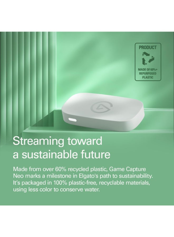 elgato - Game Capture Neo 4K60 Hdr Usb Passthrough, 1080P60 Capture For Ps4/Ps5/Xbox/Switch/Iphone Capture To Laptop, Pc, Mac, Ipad, White - Image 1