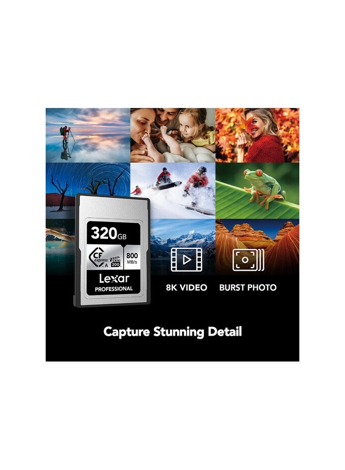 Lexar - PROFESSIONAL 320GB CFEXPRESS TYPE A CARD SILVER, UP TO 800MB/S READ 700MB/S WRITE 320 GB - Image 1